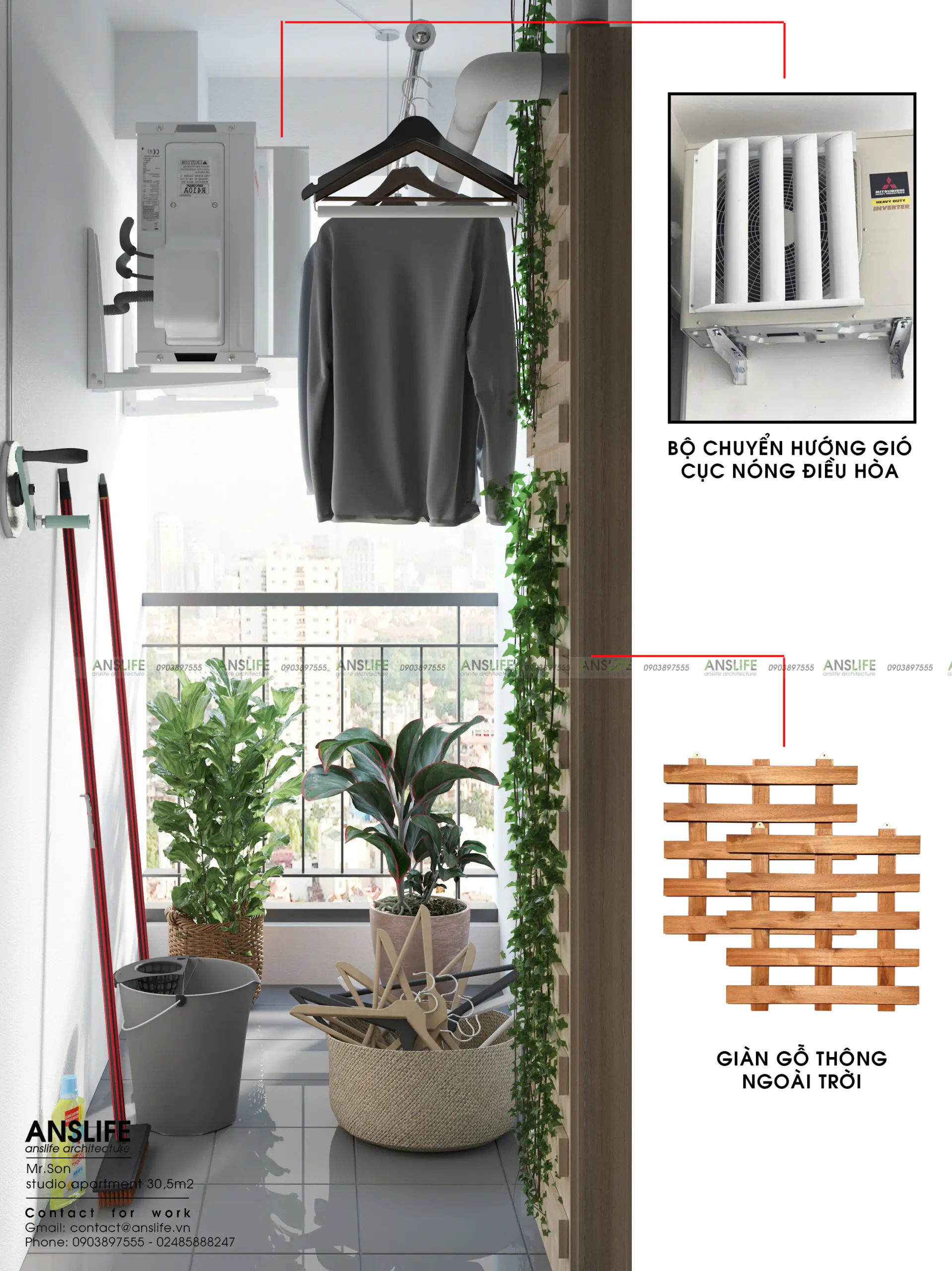 Nhà vệ sinh và ban công trong thiết kế căn hộ – Căn hộ Studio 30m2 tone xanh trắng