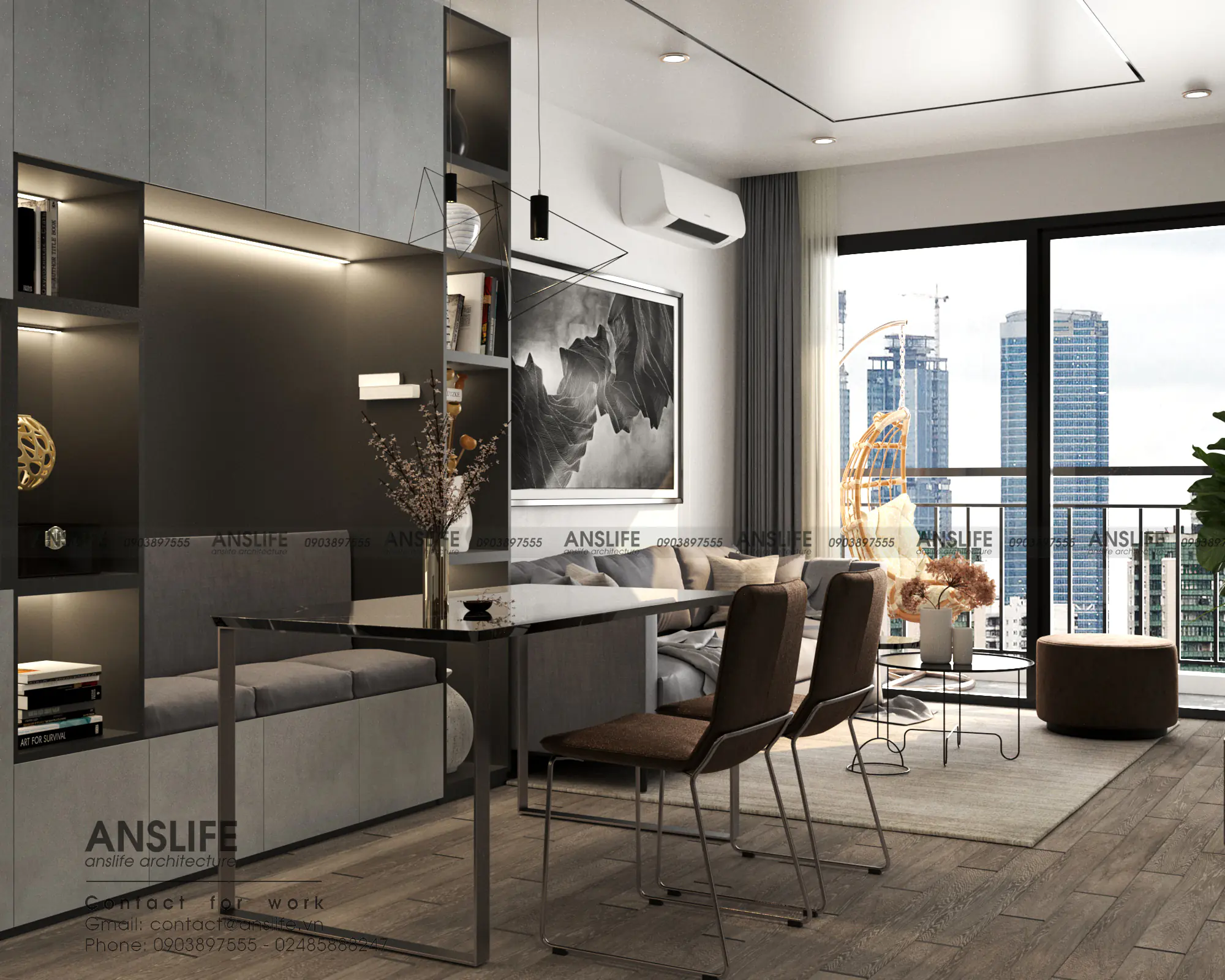 Phong cách thiết kế nội thất căn hộ – Căn hộ 72m2 tone đen cá tính