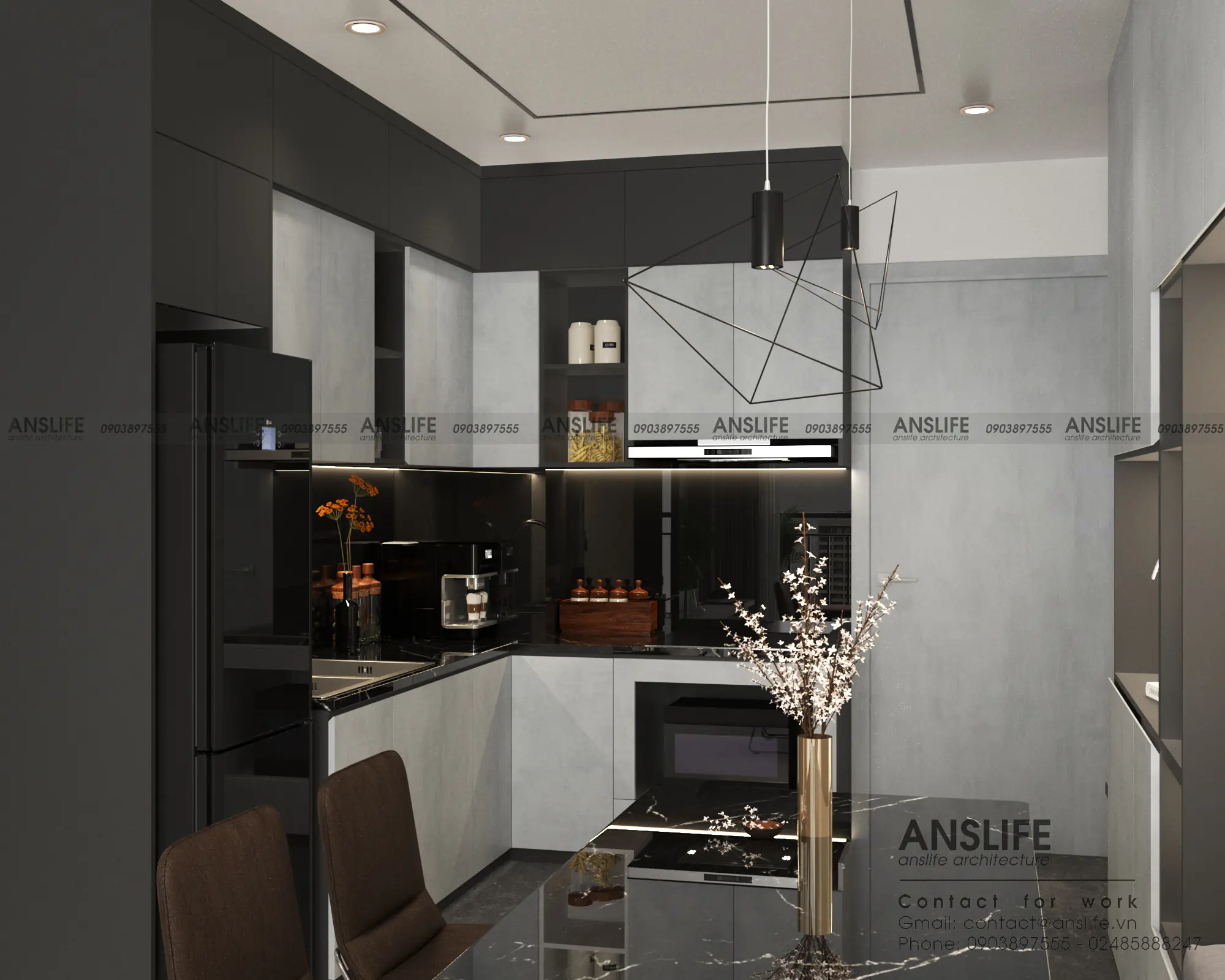 Khu vực bếp – Căn hộ 72m2 tone đen cá tính