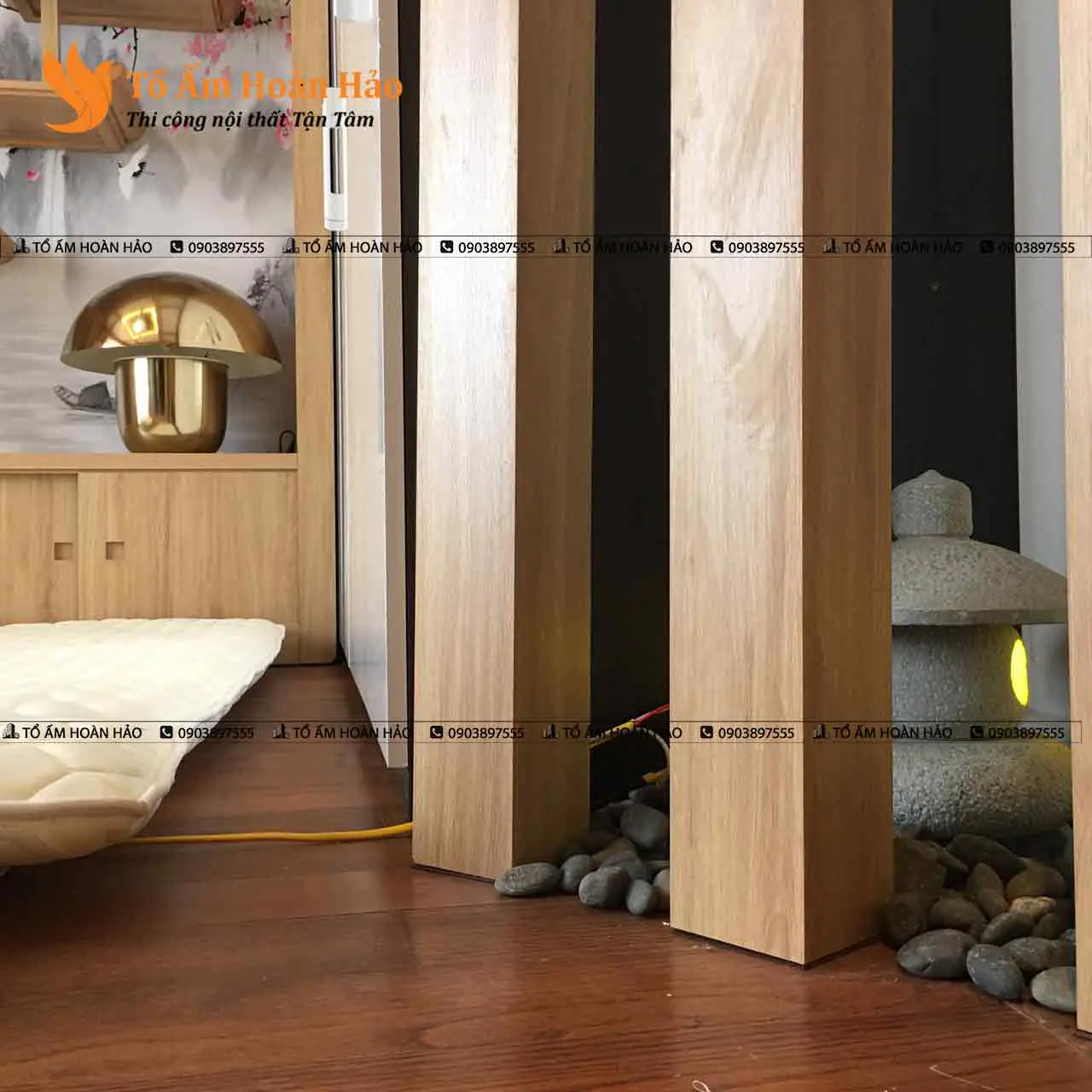 Không gian phòng ngủ master được thiết kế theo phong cách Nhật cổ. – Chung cư 85m2 phong cách Nhật Bản